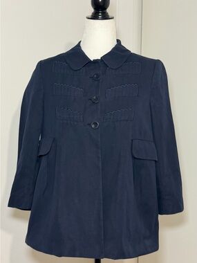 See By Chloé Navy Button-Front Babydoll Pea Coat military appliqué details - 6